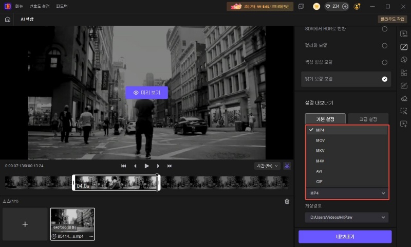 HitPaw Vikepea AI 컬러 출력 옵션