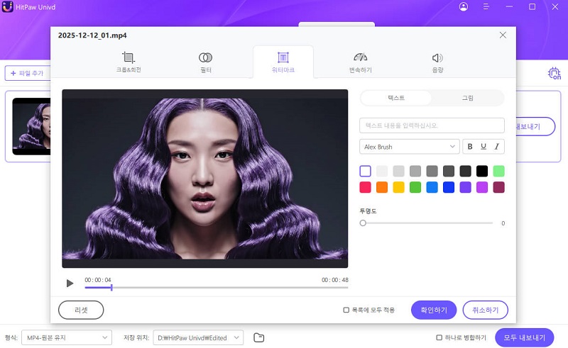 HitPaw 비디오 에디터의 텍스트 워터마크 추가 옵션