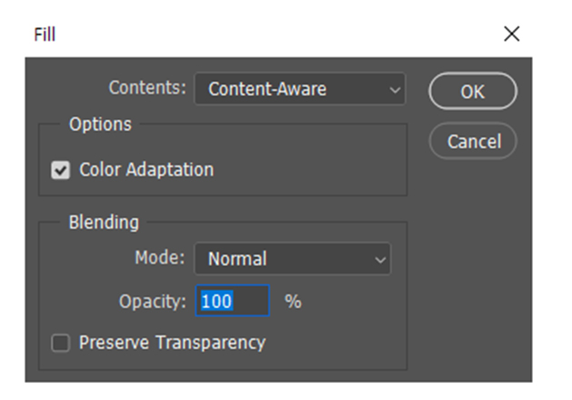 포토샵 내용인식 및 색상 적용 선택하기