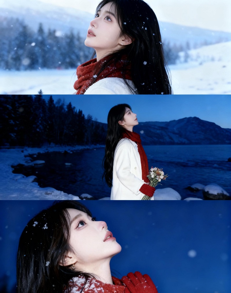 눈 내리는 밤 필터 사진