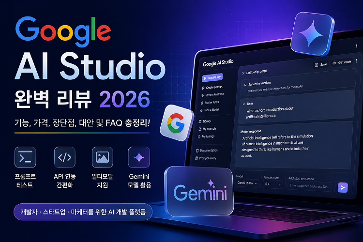 Google AI Studio 리뷰 (2026): 기능, 가격, 대안 및 FAQ 총정리