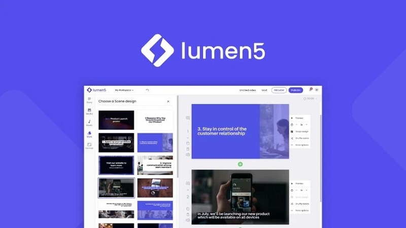 Lumen5 텍스트나 이미지를 입력해 AI가 생성한 동영상 예시