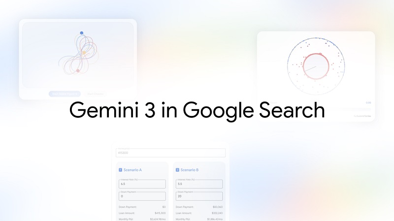 Google Gemini 3 메인 인터페이스 - 멀티모달 및 인터랙티브 UI 예시