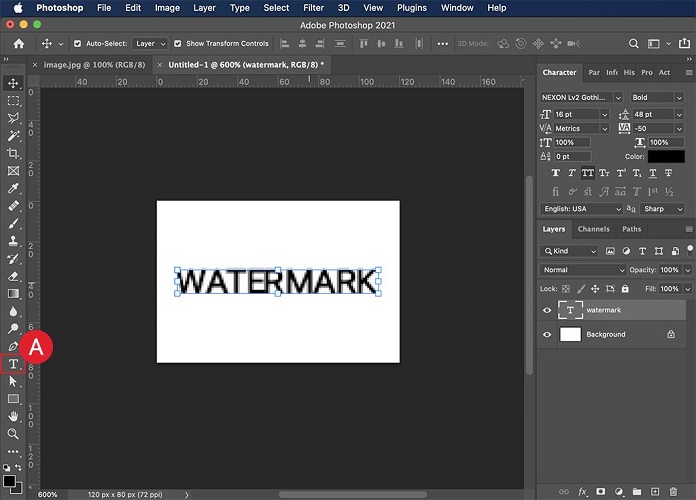 포토샵에서 워터마크 적용 예시